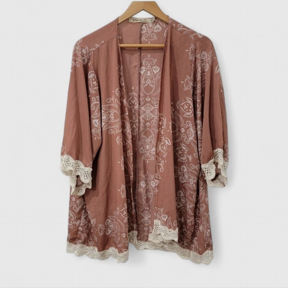 Liberty Love Open Front Kimono Cover Up Duster Top Size 2XL Boho Summer Festival